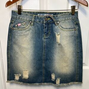 Mudd Y2K Blue Distressed Mini Skirt